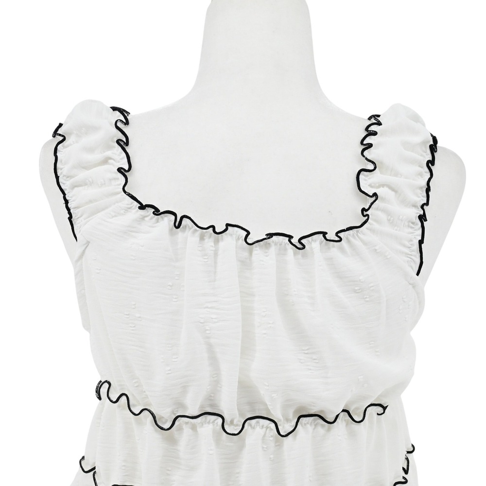 Y2K KIRIOUS Los Angeles White Babydoll Bustier Top Black Lettuce Hem Coquette - Picture 7 of 9